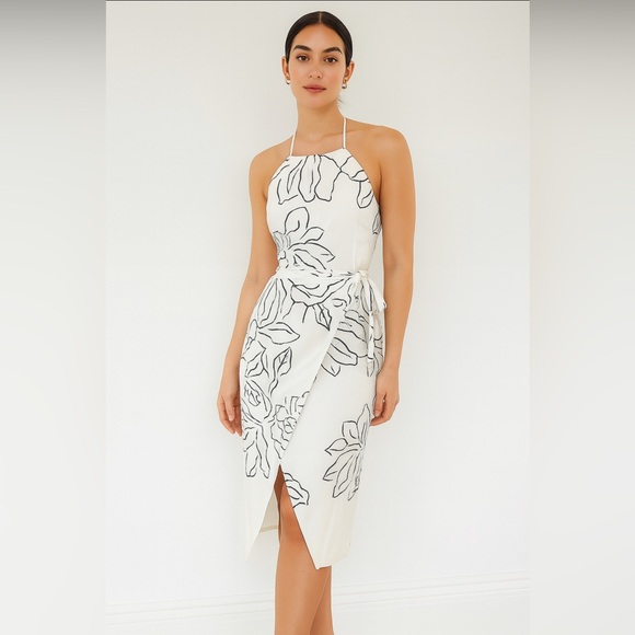 TALULAH Dresses & Skirts - TALULAH Halter Wrap Midi Dress XS | White Floral Minimal Chic Summer Dress